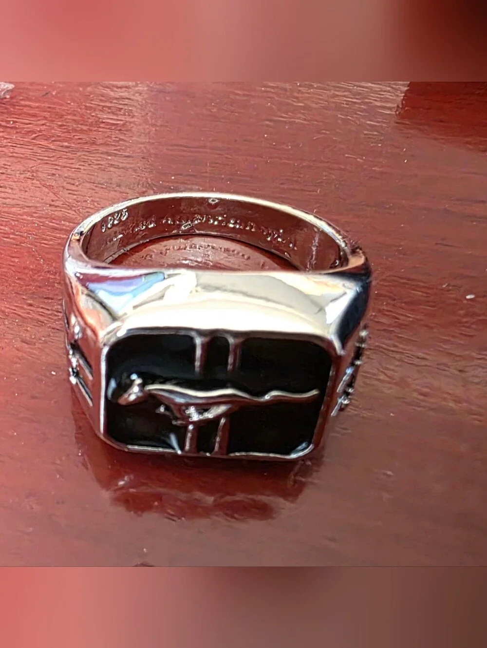 Silver Plated Black Inlay Mustang Pony Ring